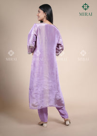 3-Piece Set Tissue Silk With Handwork And Banarasi Dupatta-Pastel Lavender