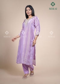 3-Piece Set Tissue Silk With Handwork And Banarasi Dupatta-Pastel Lavender