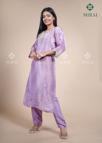 3-Piece Set Tissue Silk With Handwork And Banarasi Dupatta-Pastel Lavender