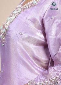 3-Piece Set Tissue Silk With Handwork And Banarasi Dupatta-Pastel Lavender
