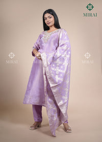 3-Piece Set Tissue Silk With Handwork And Banarasi Dupatta-Pastel Lavender