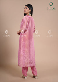 3-Piece Set Tissue Silk With Handwork And Banarasi Dupatta-Pink