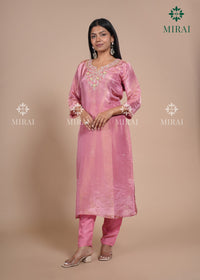 3-Piece Set Tissue Silk With Handwork And Banarasi Dupatta-Pink