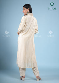 3-Piece Set V-Neck Chanderi Silk With Zari Weave And Banarasi Dupatta-Off White