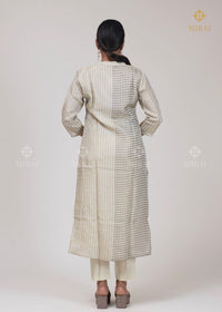 3-Piece Tissue Silk Set With Digital Print And Stripe-Off White