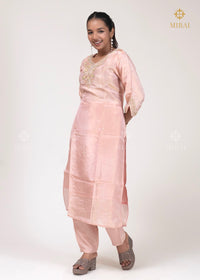 3-Piece Set Tissue Silk With Handwork And Banarasi Dupatta-Pastel Peach
