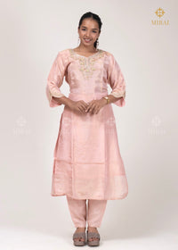 3-Piece Set Tissue Silk With Handwork And Banarasi Dupatta-Pastel Peach