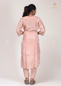 3-Piece Set Tissue Silk With Handwork And Banarasi Dupatta-Pastel Peach
