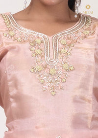 3-Piece Set Tissue Silk With Handwork And Banarasi Dupatta-Pastel Peach