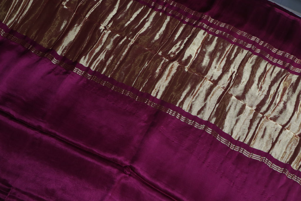 Dark Pink Plain Modal Silk Saree With Lagdi Patta Pallu