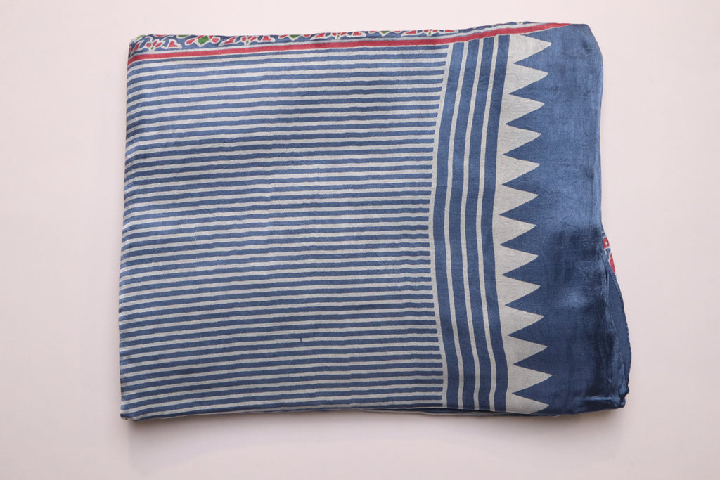 Dark Blue Modal Silk Saree With Stripes And Lagdi Patta Pallu