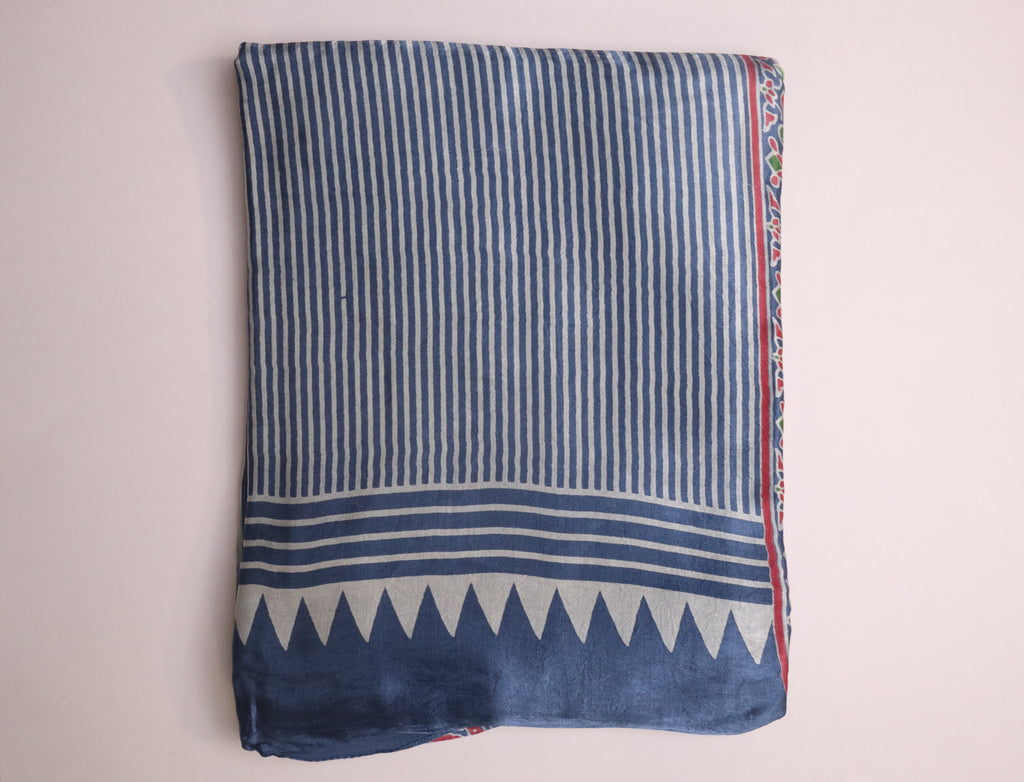 Dark Blue Modal Silk Saree With Stripes And Lagdi Patta Pallu