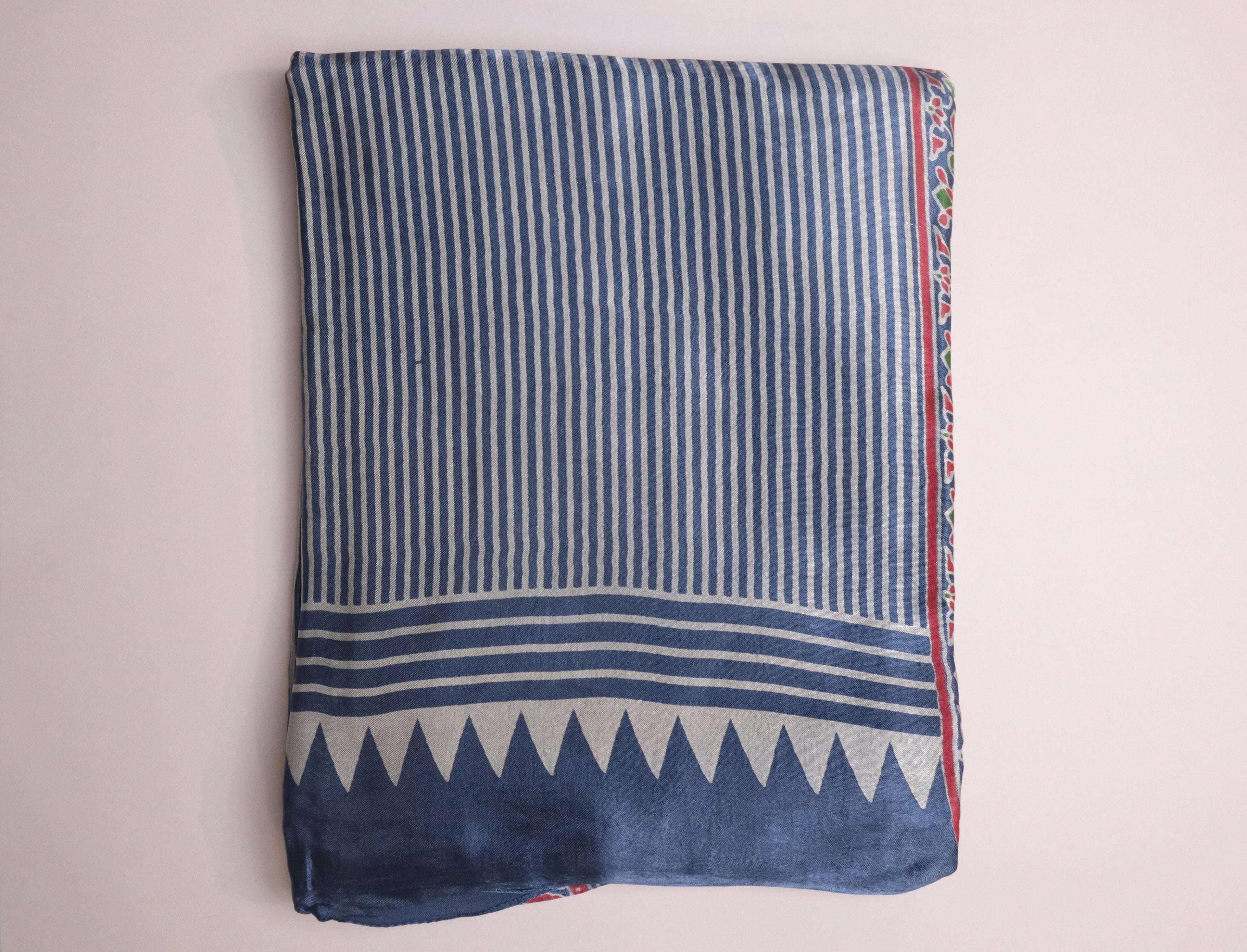 Dark Blue Modal Silk Saree With Stripes And Lagdi Patta Pallu