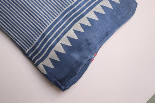 Dark Blue Modal Silk Saree With Stripes And Lagdi Patta Pallu