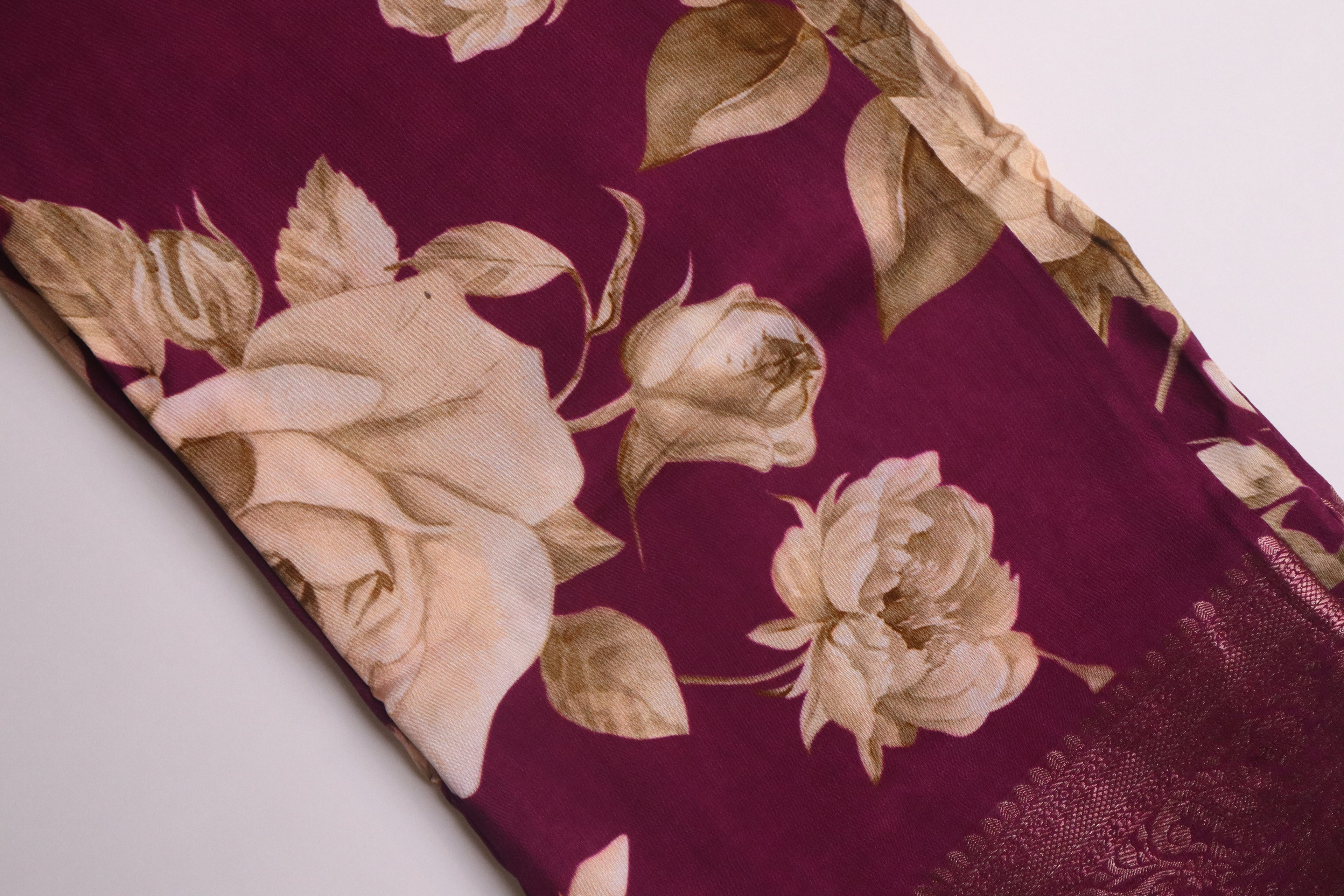 Violet Digital Print Dola Silk Saree With Zari Border