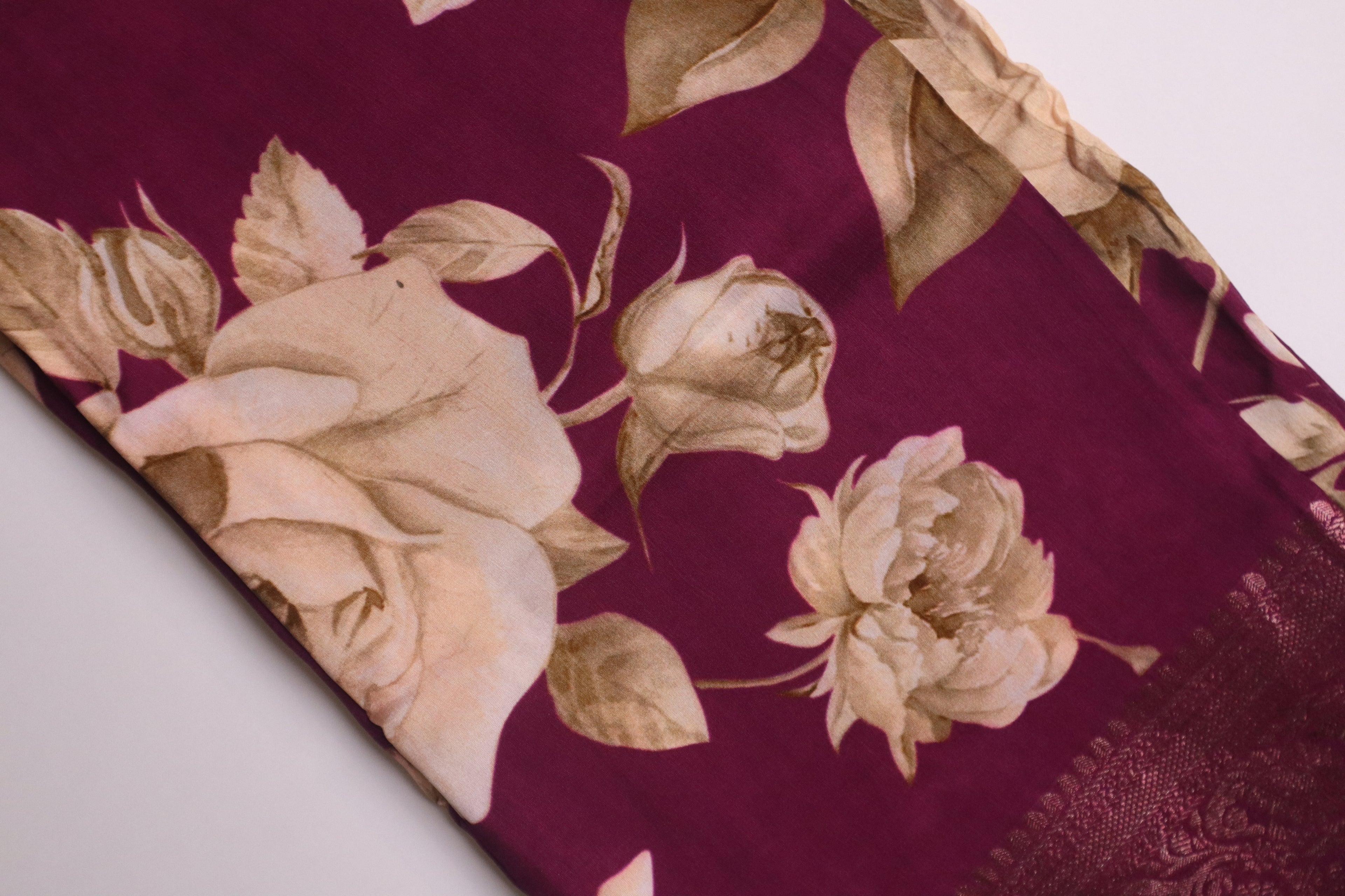 Violet Digital Print Dola Silk Saree With Zari Border