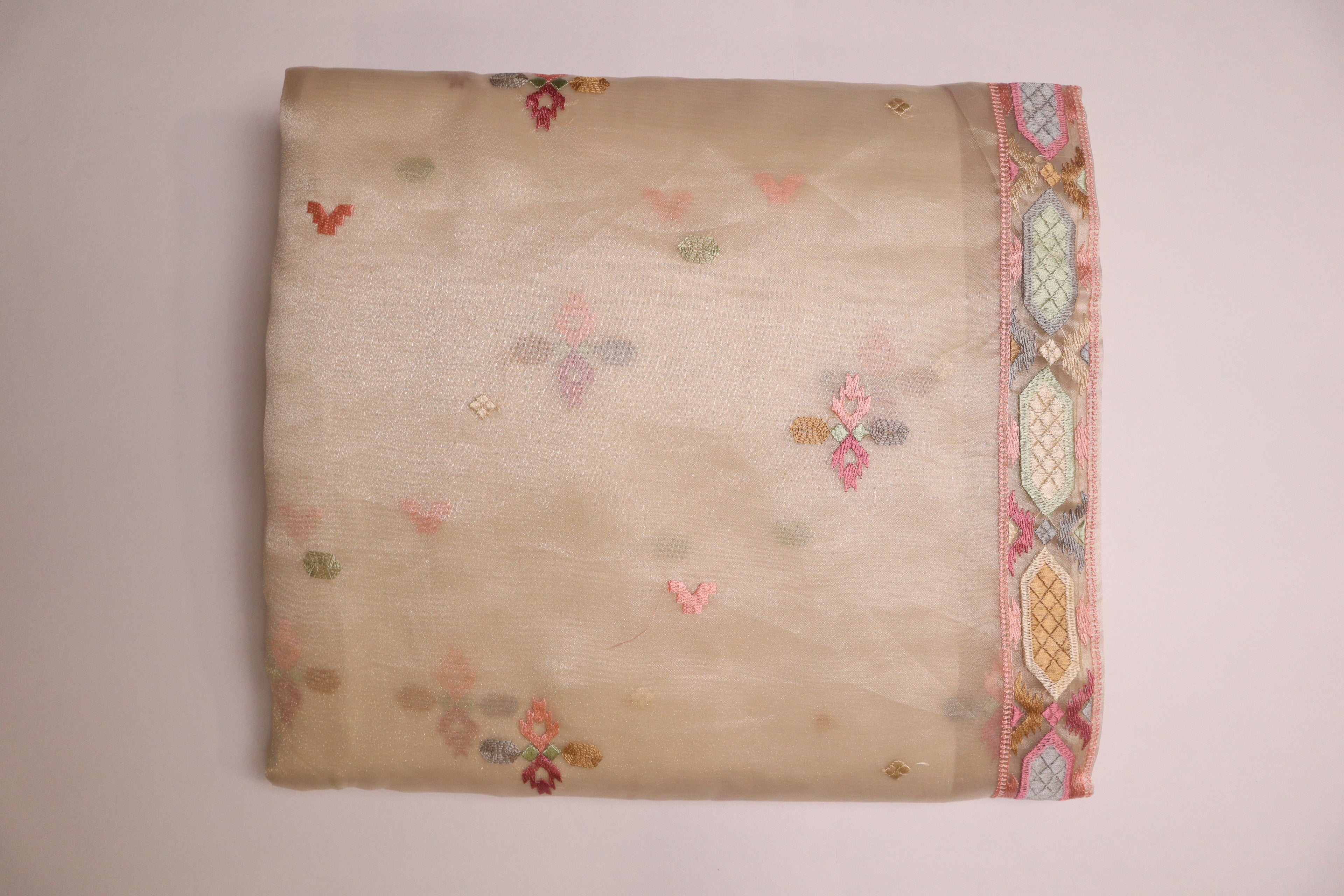 Off White Premium Organza Silk Saree With Multicolour Embroidery
