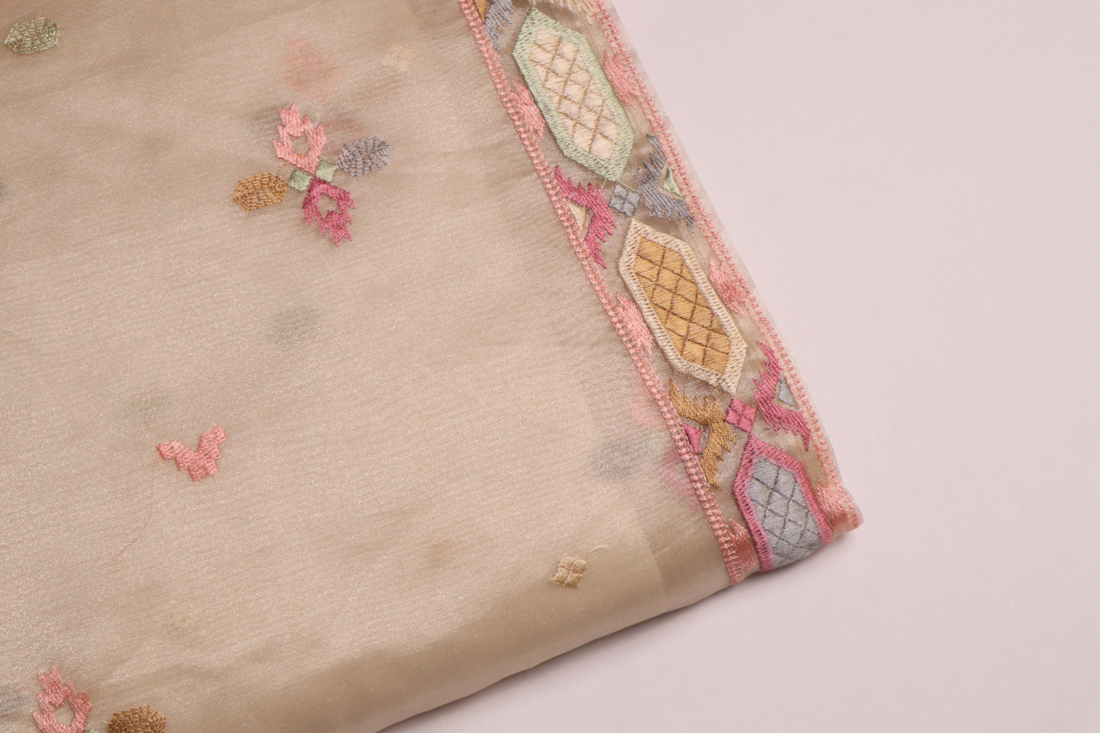 Off White Premium Organza Silk Saree With Multicolour Embroidery