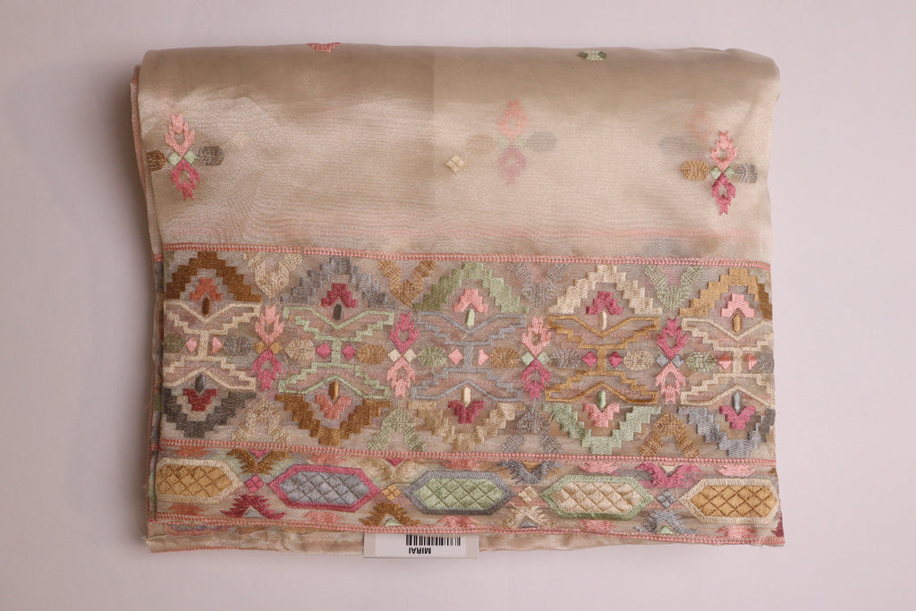 Off White Premium Organza Silk Saree With Multicolour Embroidery