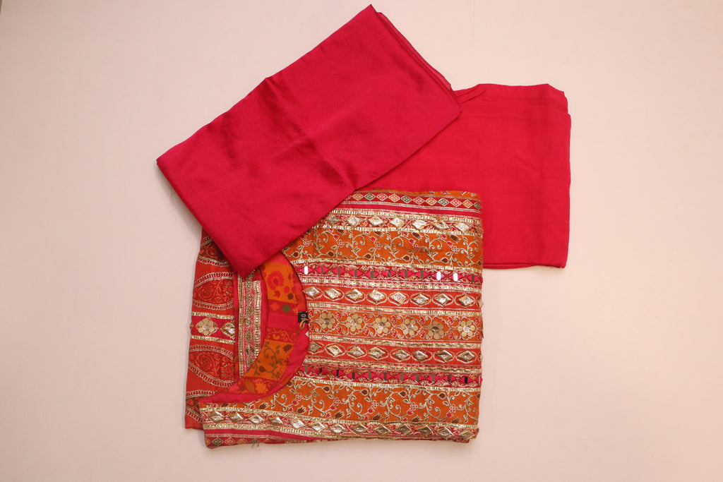 Rani Pink Russian Silk With Pakistani Print & Mirror Gota Patti Work – 3 Piece Set