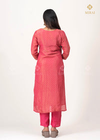 3 Piece-Bandhini Tissue Set With Mirror And Hand Work-Orange