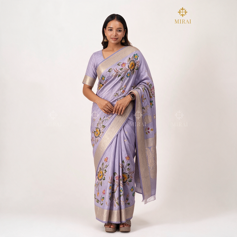 Banarasi Moonga Silk Saree-Lavender