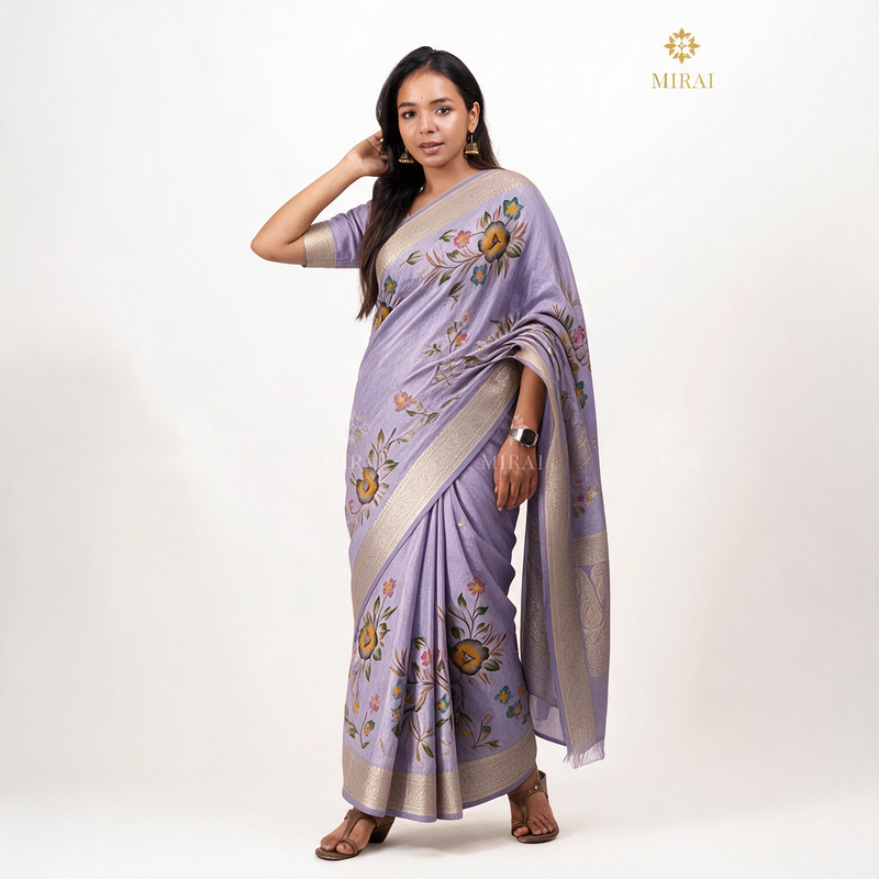 Banarasi Moonga Silk Saree-Lavender