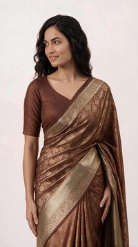 Sandal Premium Brocade Soft Silk Saree with Zari Border Blouse